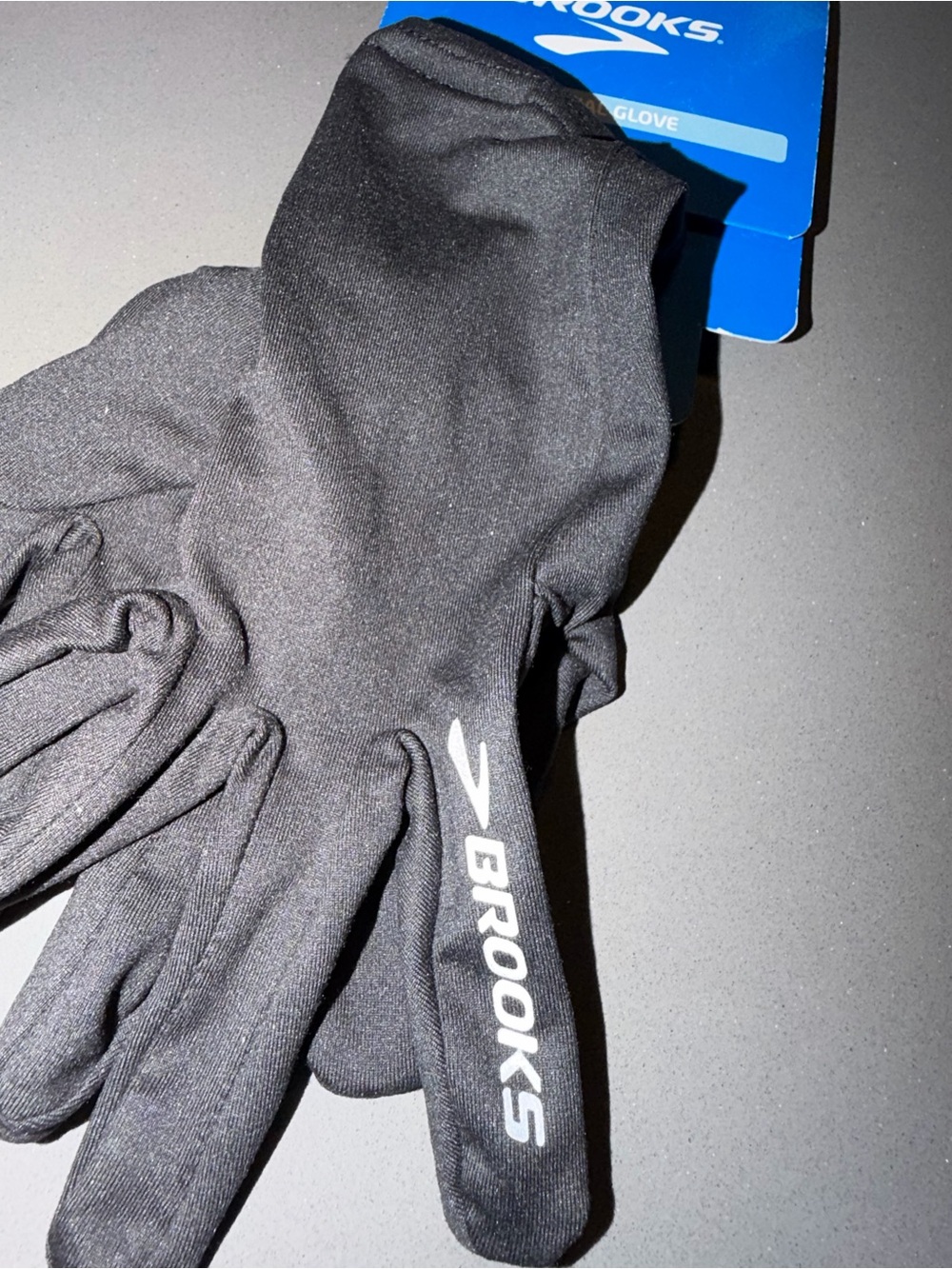 Brooks Black Stretch Running Gloves with Logo